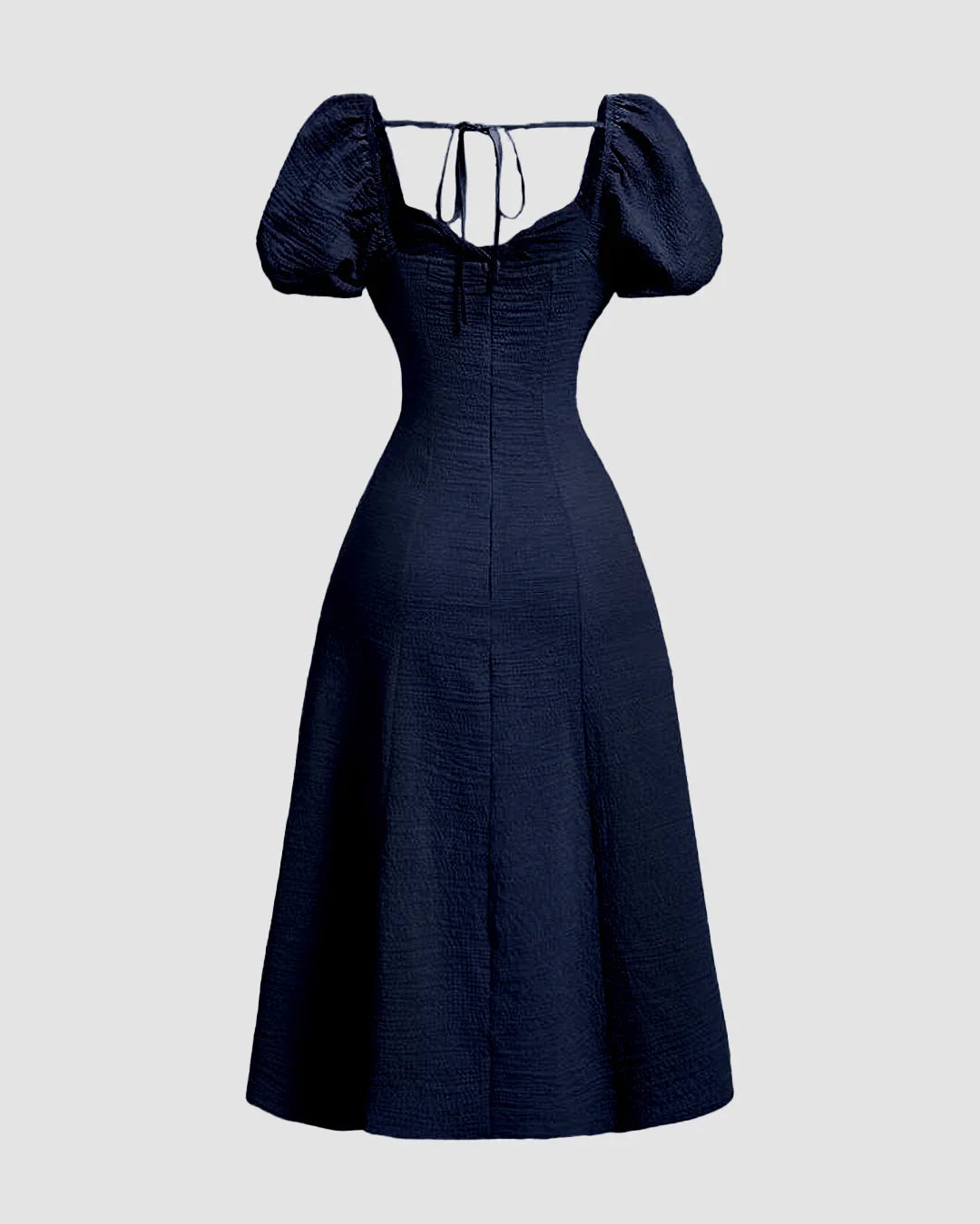 Puff Sleeve Cinch Waist Dress In Navy Blue