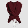 Cinched Waist Wrap Style Tie-Back Cap Sleeve Short Length in Merlot Front View for Women | Littlebox India