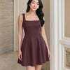 Classic Square Neck Sleeveless Flare Dress in Chocolate Front View for Women | Littlebox India
