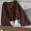 Coco Tie Front Full Sleeve Flared Hem Top Front View For Women | Littlebox India