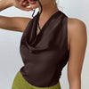 Coffee Solid Cowl Neck Sleeveless Top for Women Front View For Women | Littlebox India
