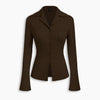 Collar Bell Sleeve Button Shirt in Coffee Front View for Women | Littlebox India