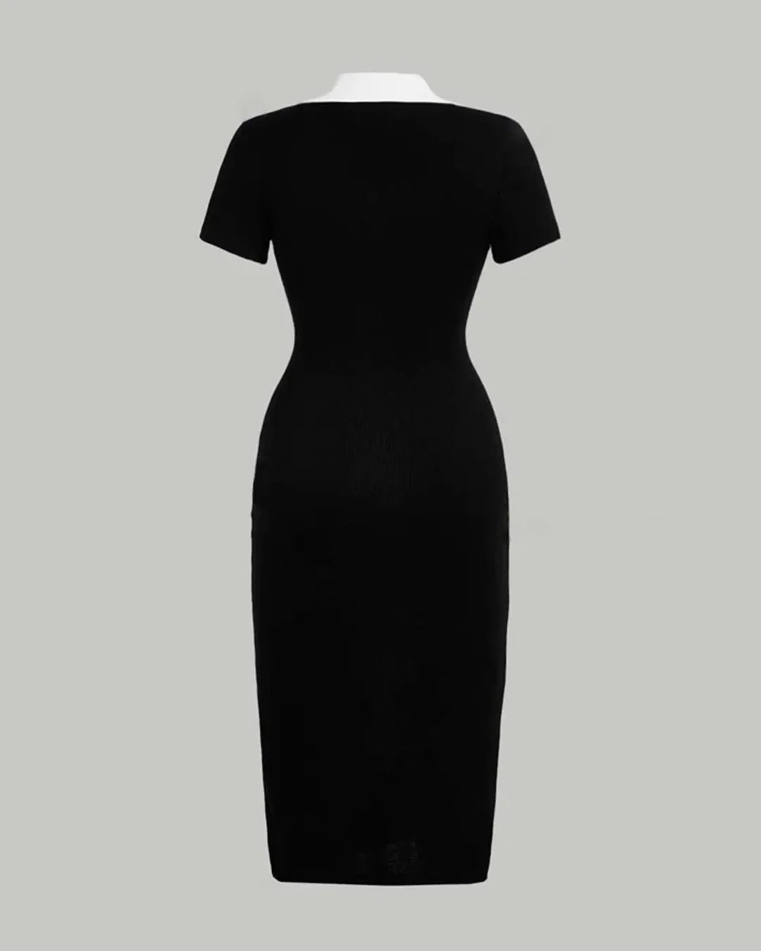 Contrast Collar Button Front Bodycon Dress In Black