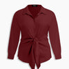 Collar Knotted Long Sleeve Shirt Curve & Plus in Maroon Front View for Women | Littlebox India