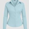 Collar Striped Long Sleeve Shirt in Powder Blue Front View for Women | Littlebox India