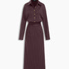 Collared Button-Down Pinstripe Long Sleeve Midi Dress Front View for Women | Littlebox India
