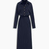 Collared Button-Down Pinstripe Long Sleeve Midi Dress in Navy Blue Front View for Women | Littlebox India