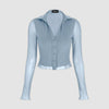Collared Button Up Full Sleeve Dusty Blue Shirt Front View For Women | Littlebox India