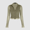 Collared Button Up Full Sleeve Herbal Green Shirt Front View For Women | Littlebox India
