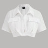 Collared Front Twist Crop Shirt Top in White Front View For Women | Littlebox India