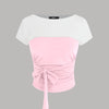 Colorblock Ruched Waist Tie Top in White & Baby Pink Front View for Women | Littlebox India