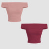Combo : Set of 2 Off-Shoulder Ruched Crop Top Front View For Women | Littlebox India