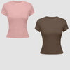 Combo : Set of 2 Solid Color Round Neck Short Sleeve Casual Top In Rose & Brown Front View For Women | Littlebox India