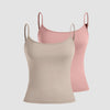 Ribbed cami tops in rose and beige, featuring soft stretch and a flattering fit for easy layering and stylish looks