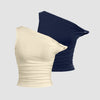 Combo of 2: One-Shoulder Ruched Crop Top in Beige and Navy Blue Front View For Women | Littlebox India
