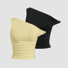 Combo of 2: One-Shoulder Ruched Crop Top in Black and  Vanilla Front View For Women | Littlebox India
