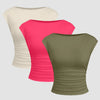 Combo of 3: Solid Ruched Tank Tops Combo in Apricot, Hot Pink & Avocado Front View For Women | Littlebox India