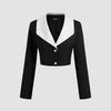 Contrast Collar Cropped Blazer in Black & White Front View For Women | Littlebox India