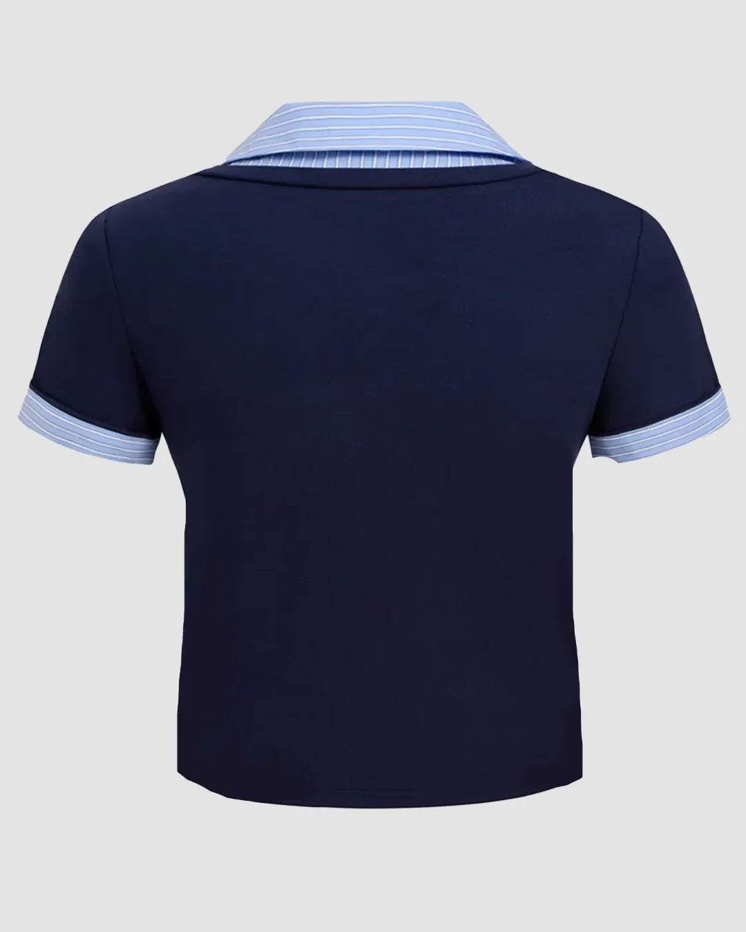 Contrast Collar V-Neck Knit Fitted Top in Navy Blue Curve & Plus