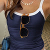 Contrast Trim Casual Tank Top In Navy Blue & White Boundary Front View For Women | Littlebox India