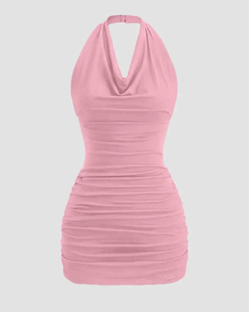 Rose Pink Backless Bodycon Mini Dress