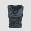 Cowl Neck Knotted Crop Tank Top In Grey Front View For Women | Littlebox India