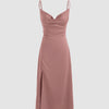 Cowl Neck Midi Dress with Slit in Solid in Dusty Pink Front View for Women | Littlebox India