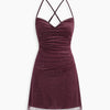 Cowl Neck Mini Dress in Wine Maroon Front View for Women | Littlebox India