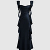 Cowl Neck Ruffle Maxi Dress In Navy Blue Front View for Women | Littlebox India