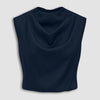 Cowl Neck Sleeveless Tie Back Top in Dark Navy Blue Front View for Women | Littlebox India