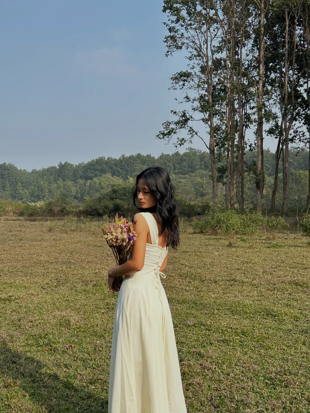 Customer photo 3 of Cream Faux Fishbone Design Romantic Off-Shoulder Dress