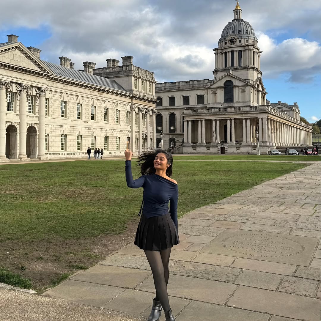Customer photo 2 of Crew Neck Cinched Waist Asymmetrical Long Sleeve Top In Navy Blue