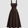 Criss-Cross Waist Fit & Flare Midi Dress in Chocolate Front View for Women | Littlebox India