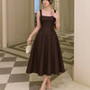 Criss-Cross Waist Fit & Flare Midi Dress in Chocolate On Model for Women | Littlebox India