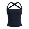 Criss Cross Halter Sleeveless Crop Top in Navy Blue Front View for Women | Littlebox India