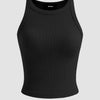  Black cropped knit tank top made from soft, stretchy material, perfect for casual or layered outfits.