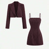 Cropped Pinstripe Blazer and Sleeveless Pinstripe Mini Dress Set Front View for Women | Littlebox India