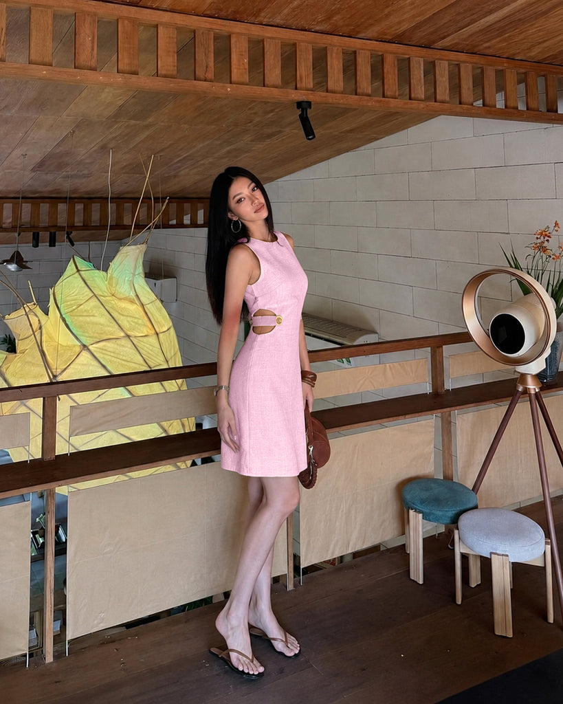 Cut Out Sleeveless Mini Dress in Pink- Littlebox India