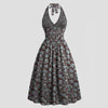 Floral Halter Neck Tie Back Midi Dress