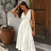 Women's Elegant Solid Color Waist Cinched cowl neck in Off- White