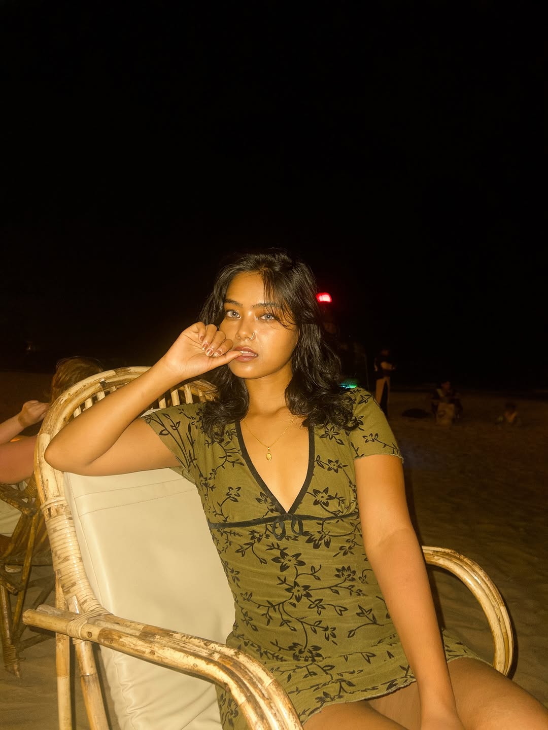 Customer photo 3 of Floral Mesh V-Neck Short Sleeve A-Line Mini Dress in Green