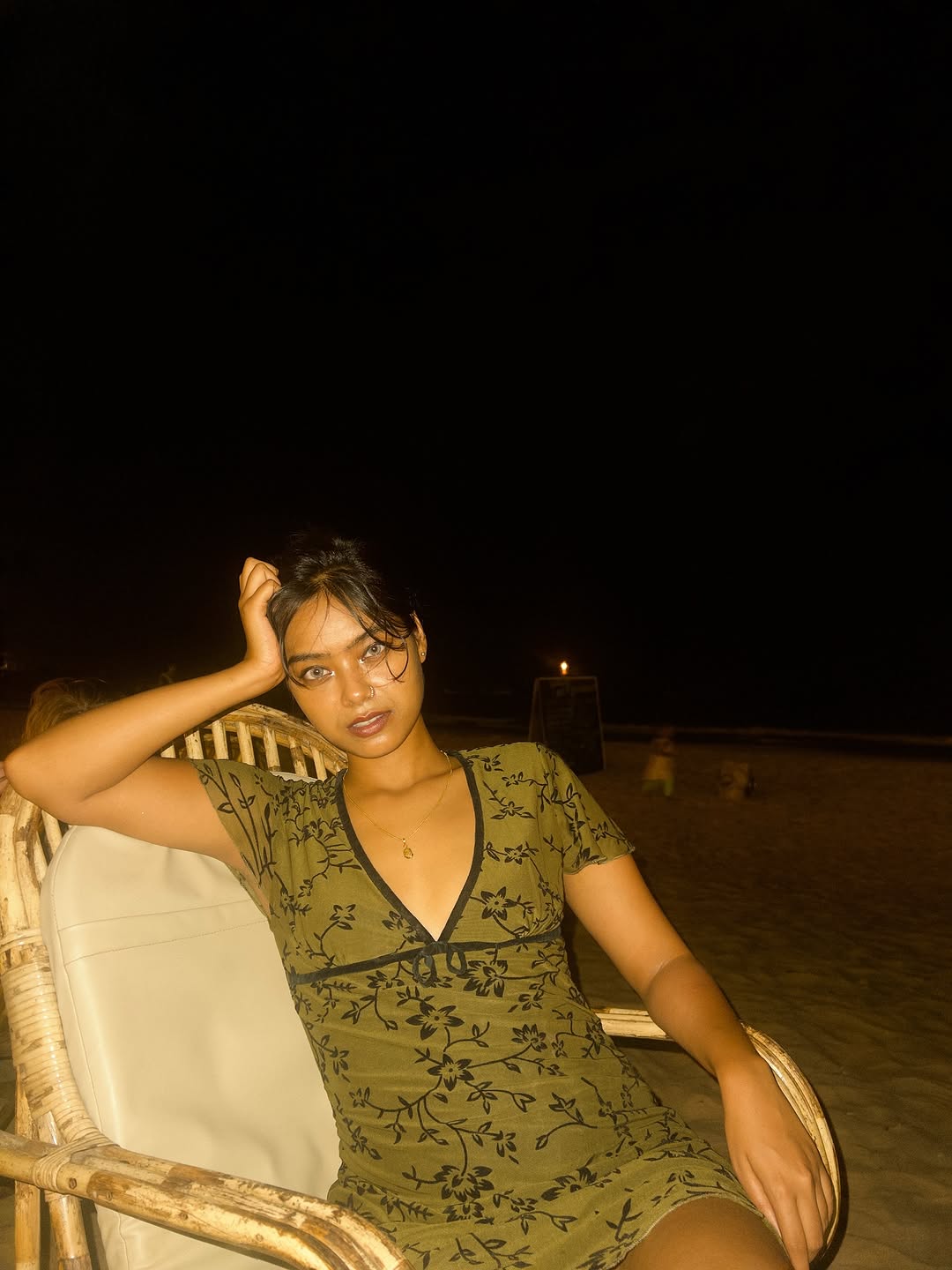 Customer photo 1 of Floral Mesh V-Neck Short Sleeve A-Line Mini Dress in Green