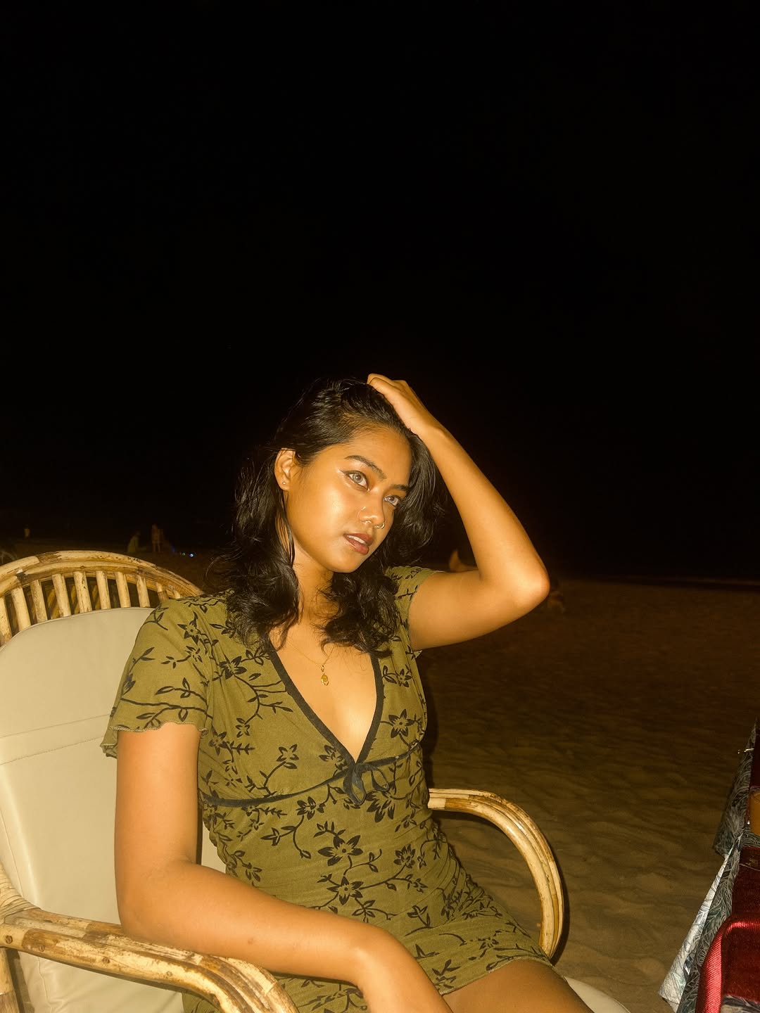 Customer photo 2 of Floral Mesh V-Neck Short Sleeve A-Line Mini Dress in Green