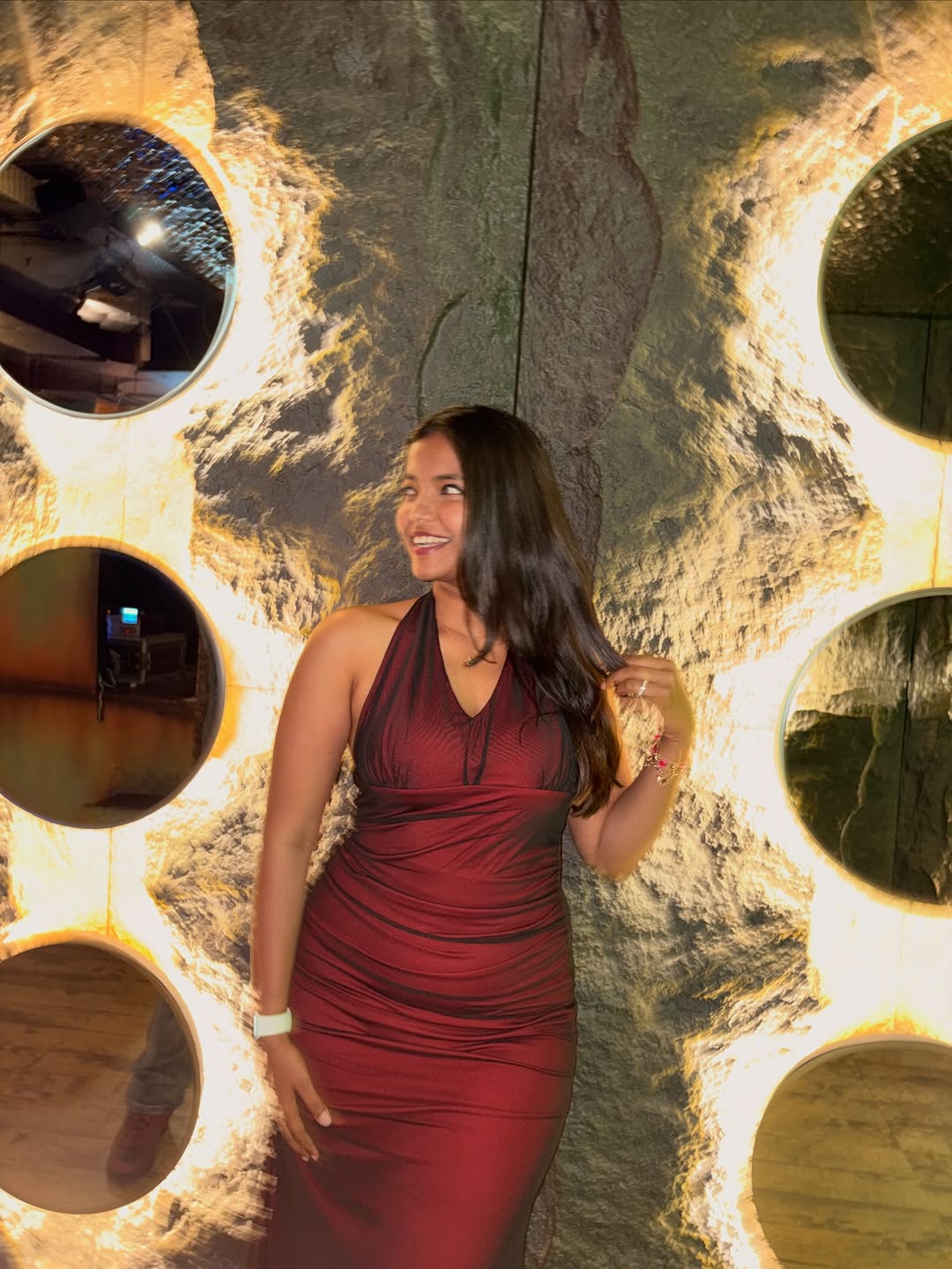 Customer photo 1 of Backless Mermaid Long Dress with Mesh Halter Neck In Red