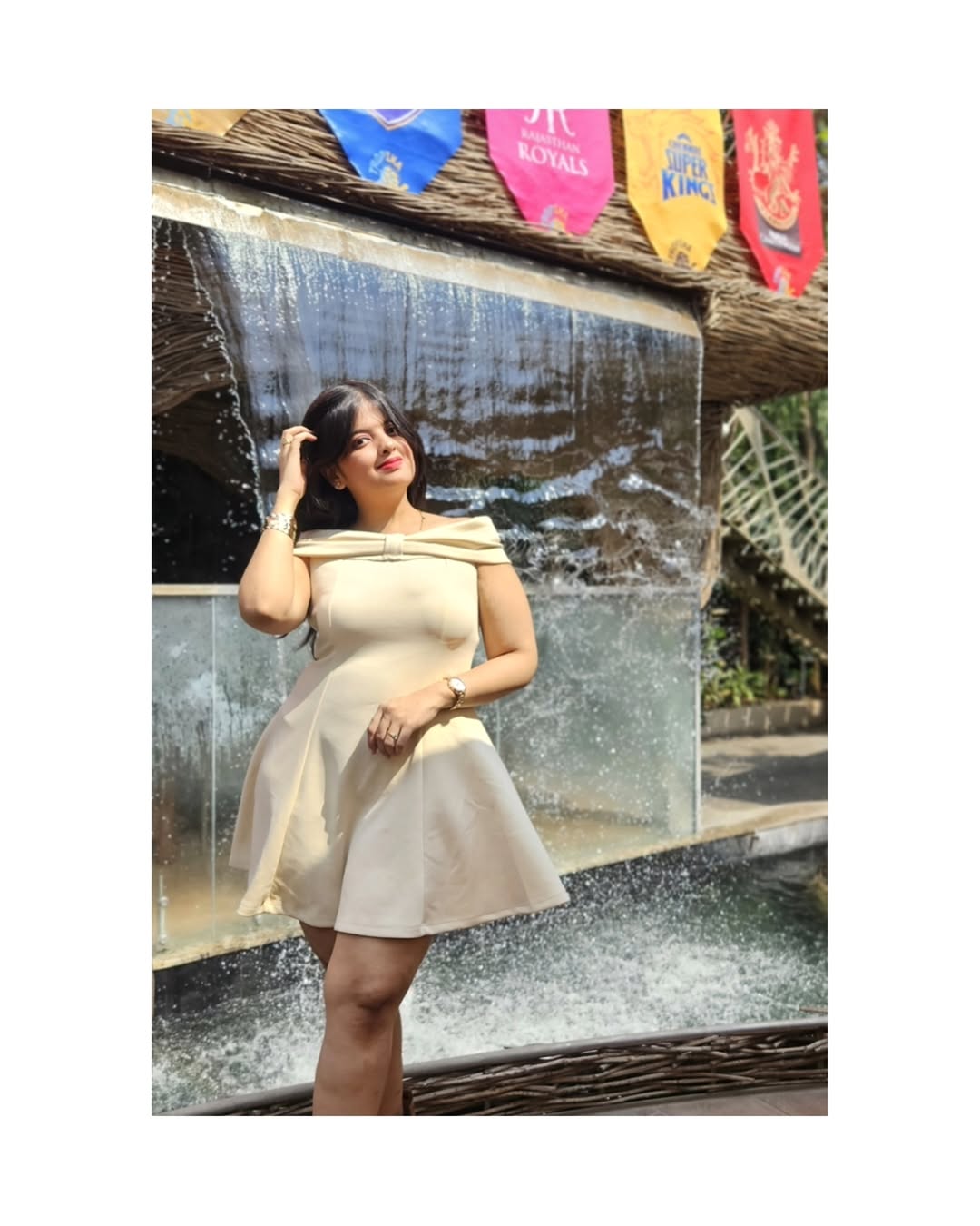 Customer photo 1 of Beige Strapless Backless Mini Dress With Bow Detail