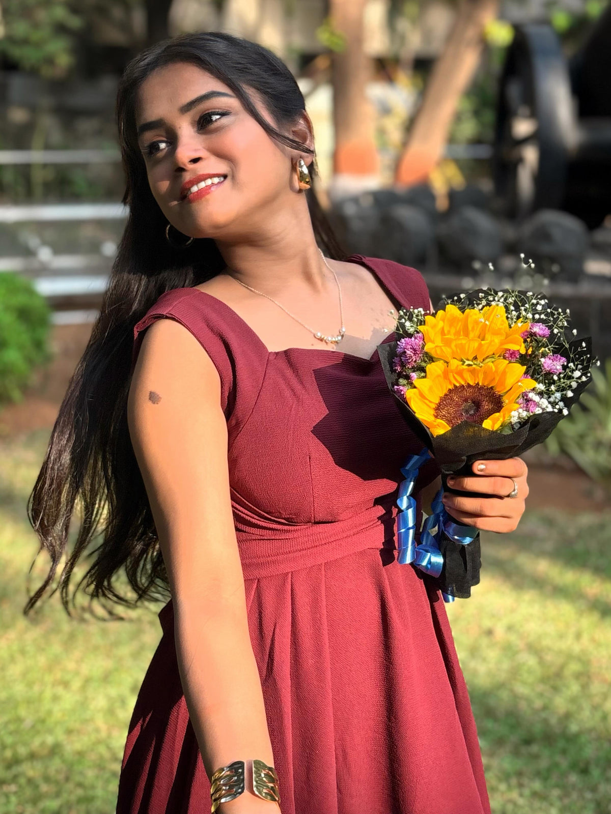 Customer photo 3 of Square Neck Sleeveless Sundress Midi Dress in Maroon