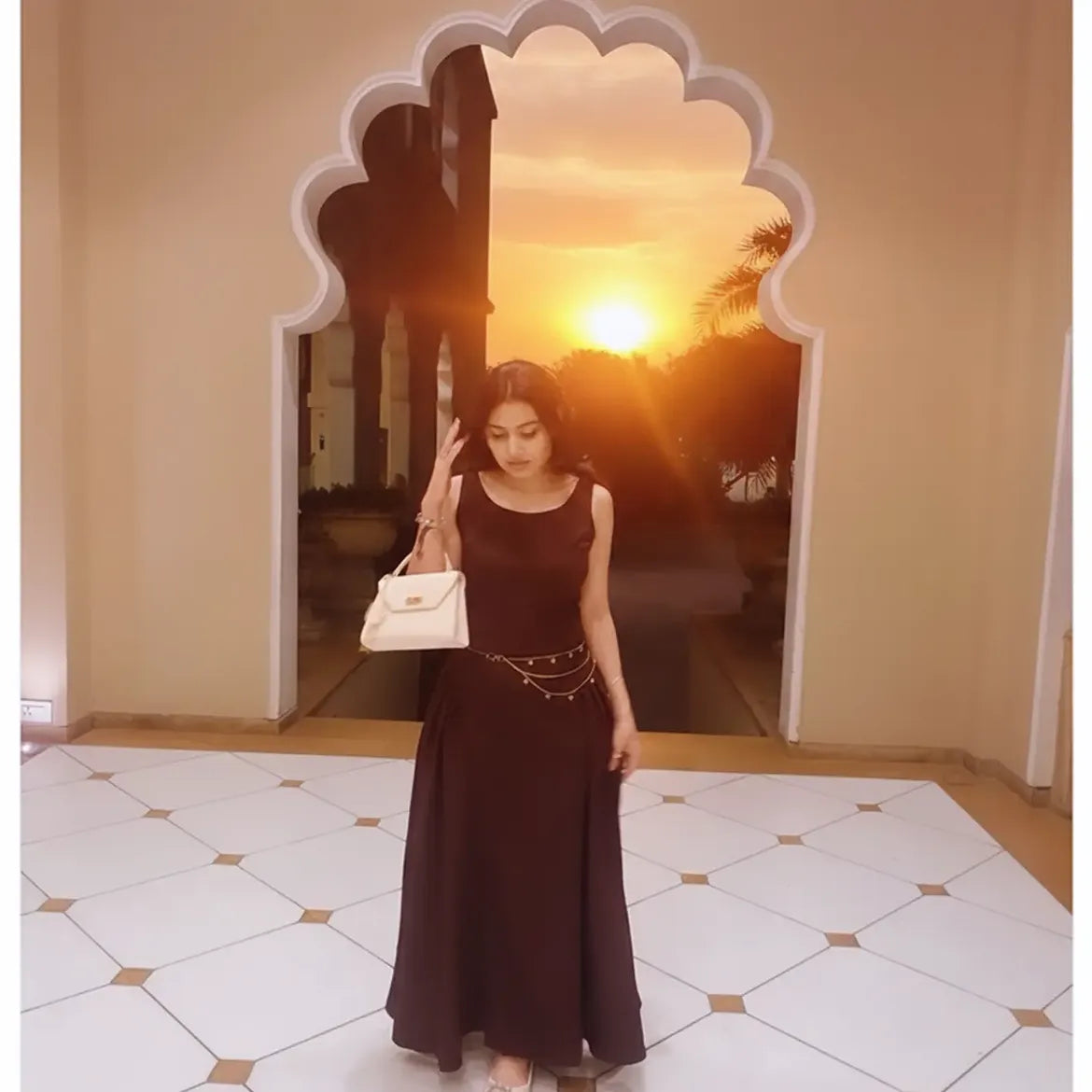 Customer photo 3 of Square Neck Slim Fit Flared Hem Sleeveless Midi Dress in Chocolate Fondae