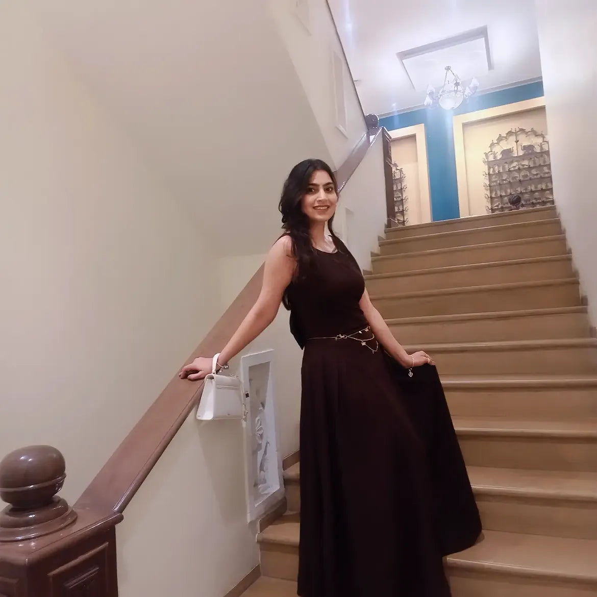 Customer photo 2 of Square Neck Slim Fit Flared Hem Sleeveless Midi Dress in Chocolate Fondae