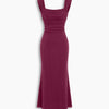 Square Neck Ruched Shimmer Mermaid Maxi Dress in Maroon