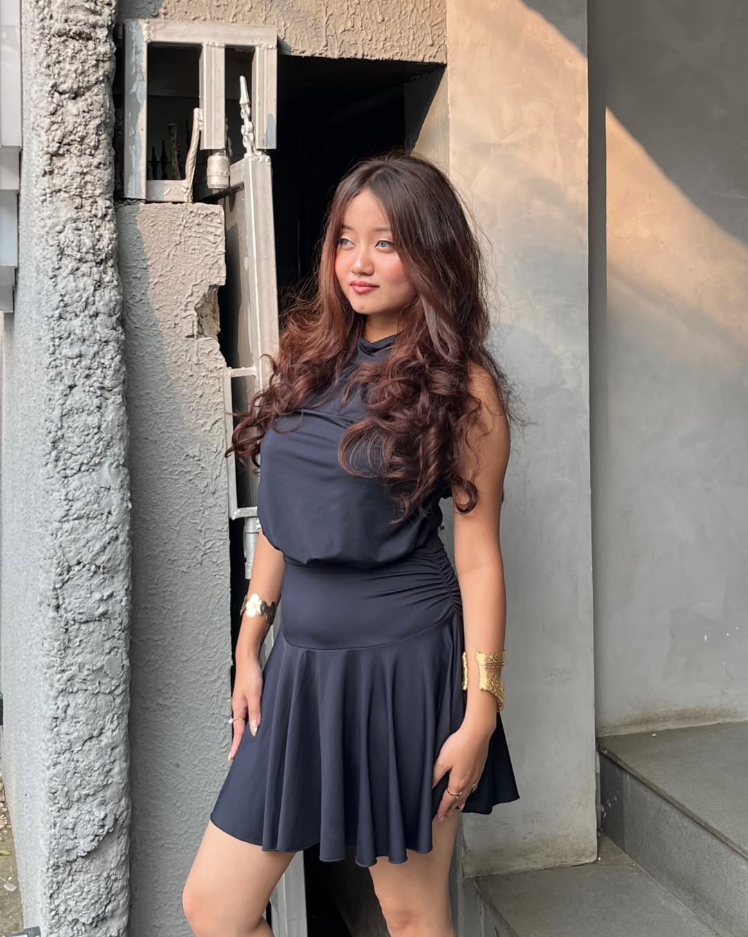 Customer photo 1 of Stand Collar Sleeveless A-Line Mini Dress in Black